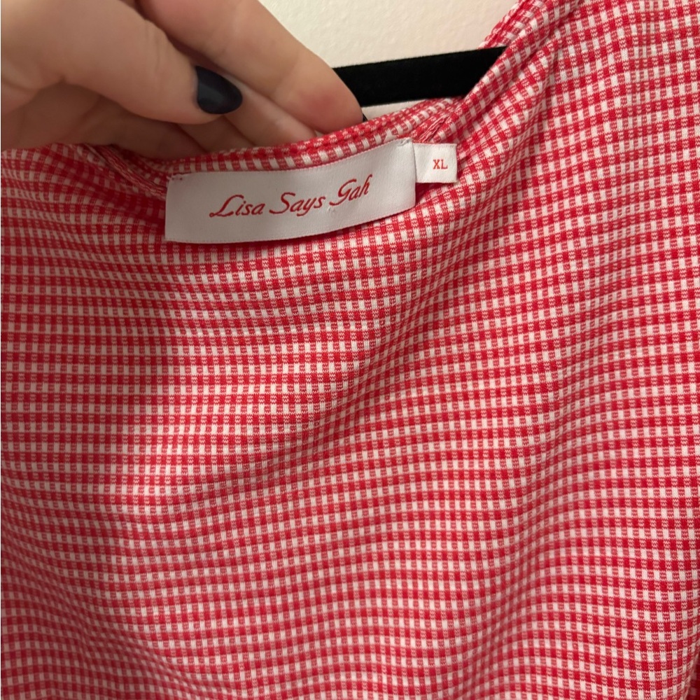 Lisa Says Gah Asymmetrical Gingham Red Tank XL - Picture 5 of 5
